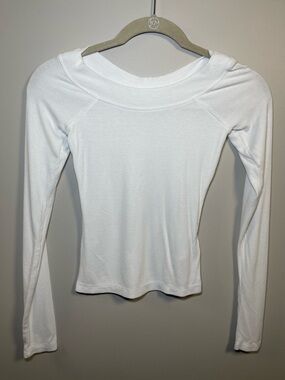 BDG White Ribbed Long-Sleeve Off-Shoulder Top